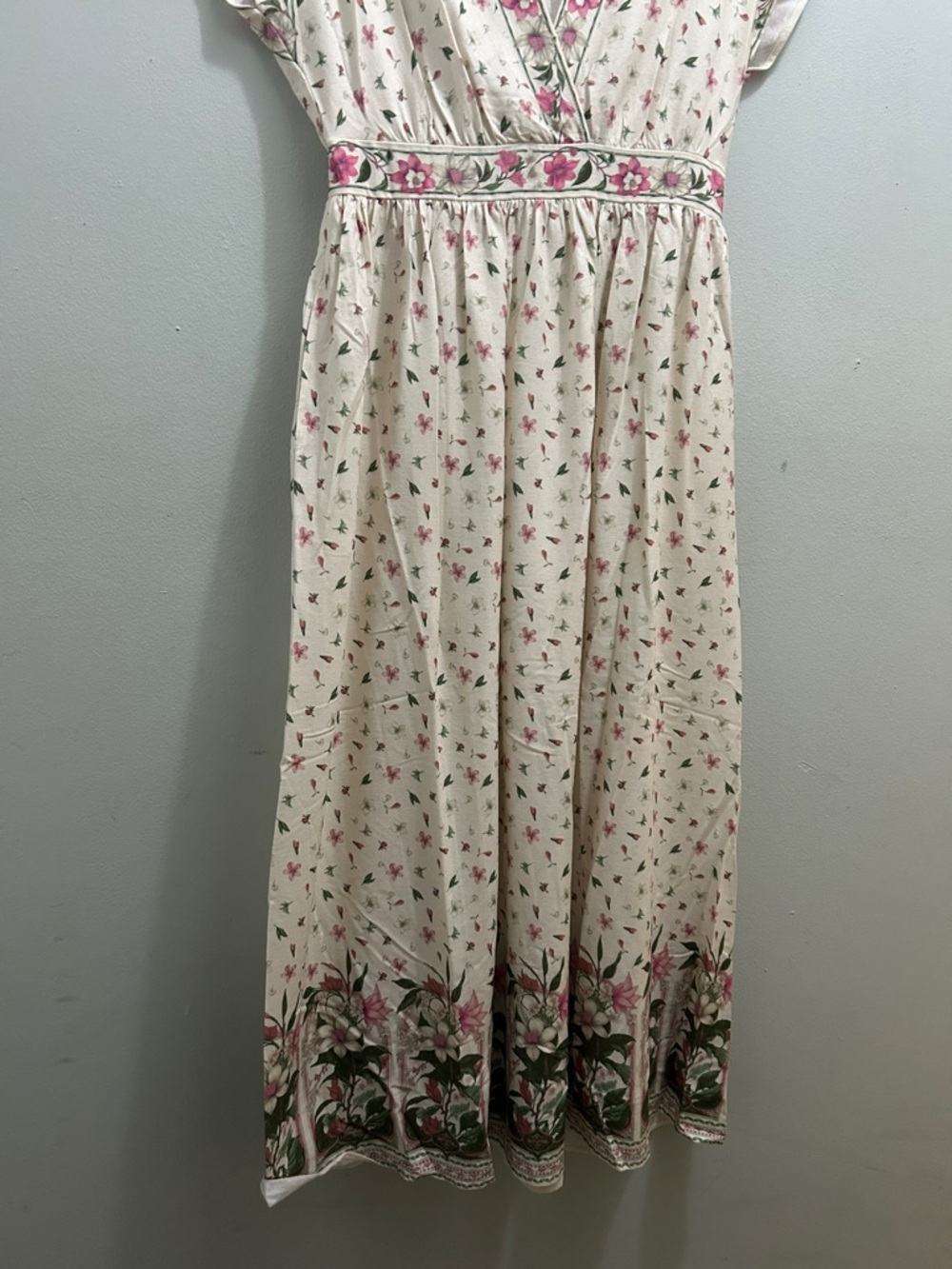 Max Studio Cream Maxi Dress with Pink Floral Trim - Picture 5 of 7